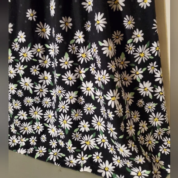 Y2k Black Daisy Print Sundress Crochet Back Fit and Flare - Picture 2 of 5